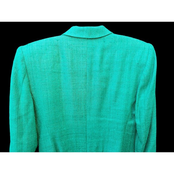 Vintage Liz Claiborne 100% Silk Tweed Blazer Green Boxy Single Button Jacket 6 - Picture 6 of 15